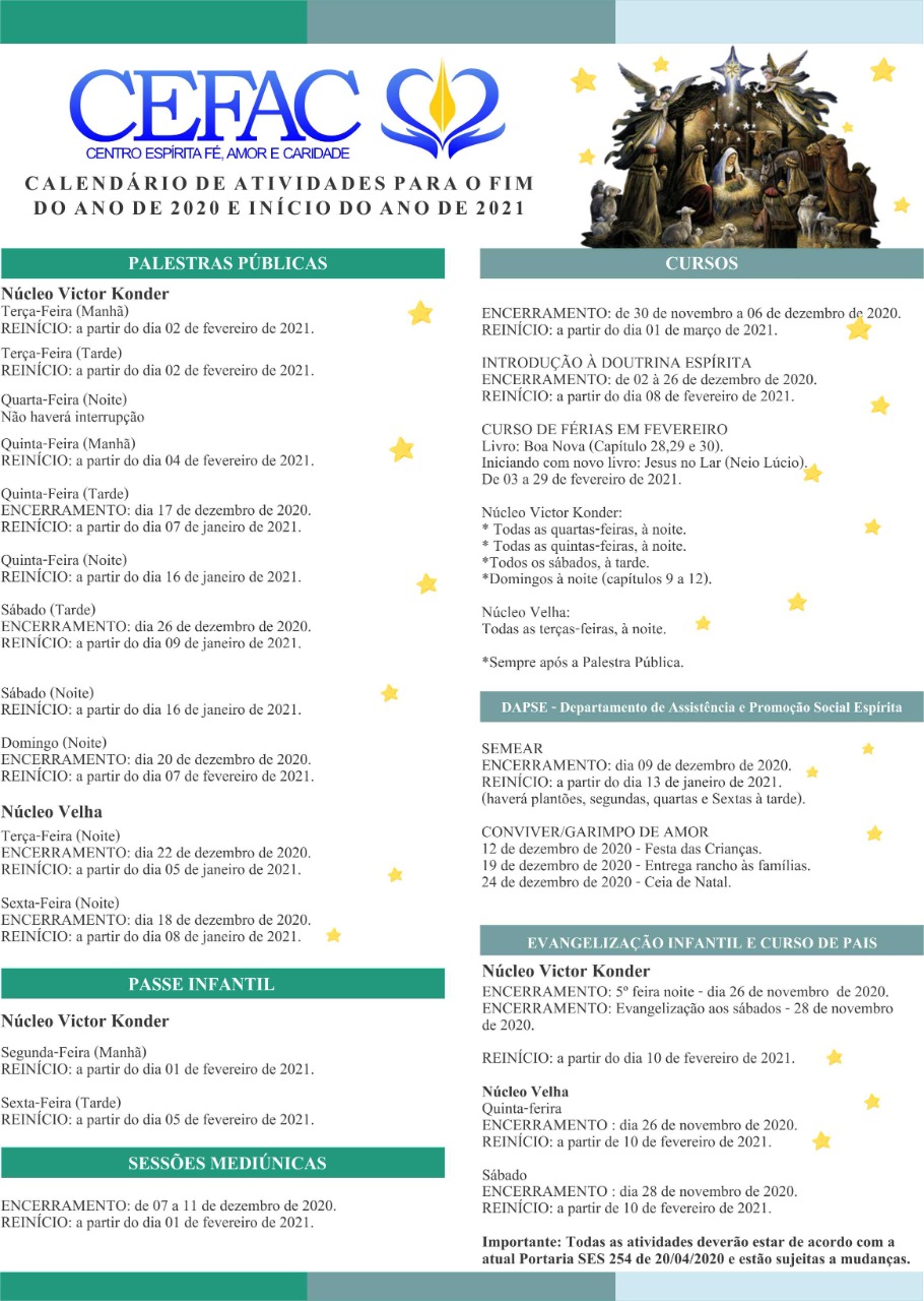 Calendário de atividades 2020/2021