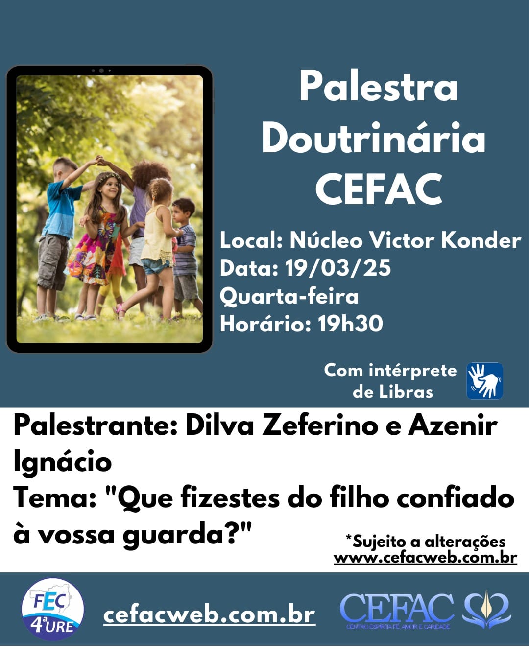 Palestra on-line e presencial nesta quarta-feira dia 19/03/2025