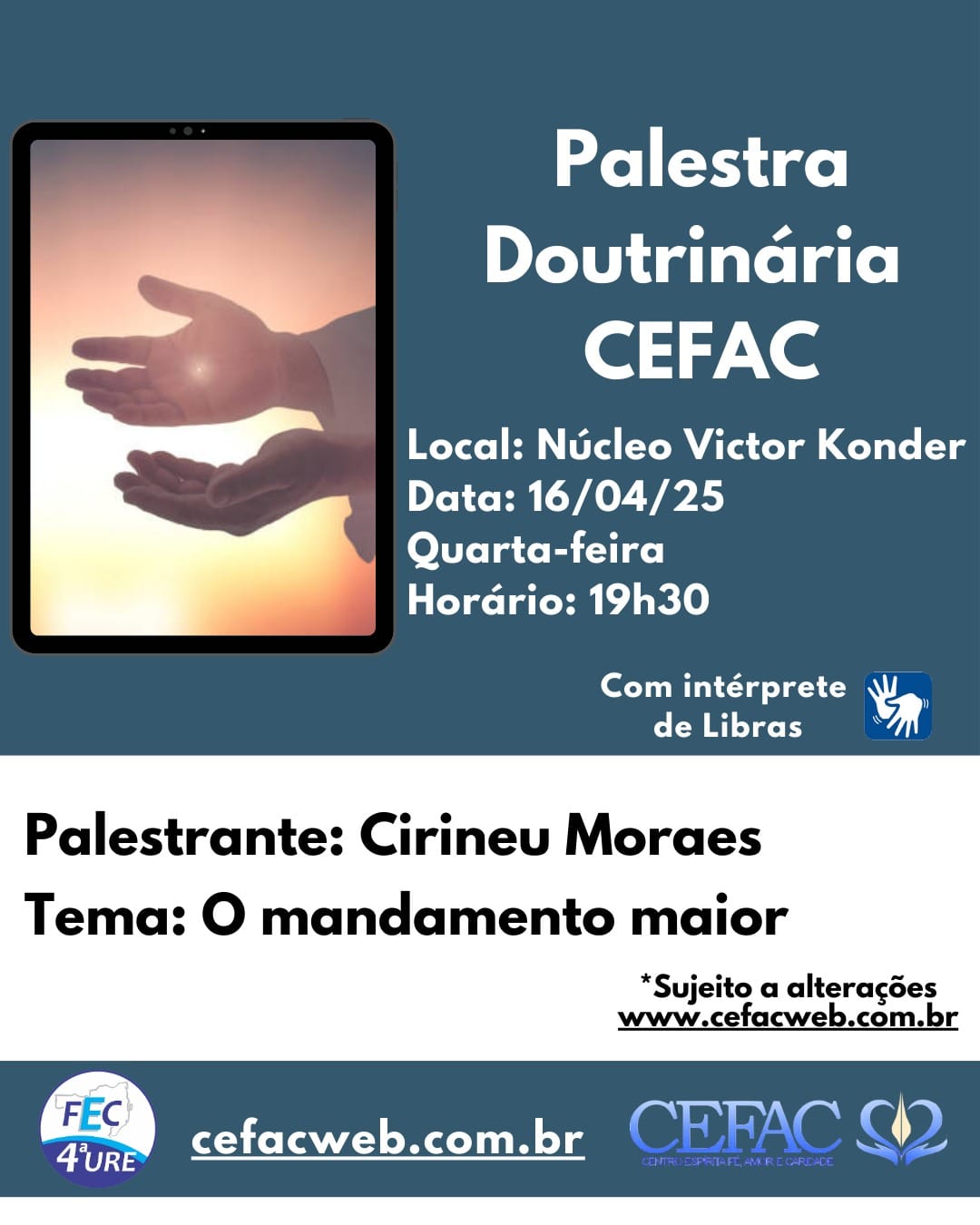Palestra on-line e presencial na quarta-feira dia 16/04/2025