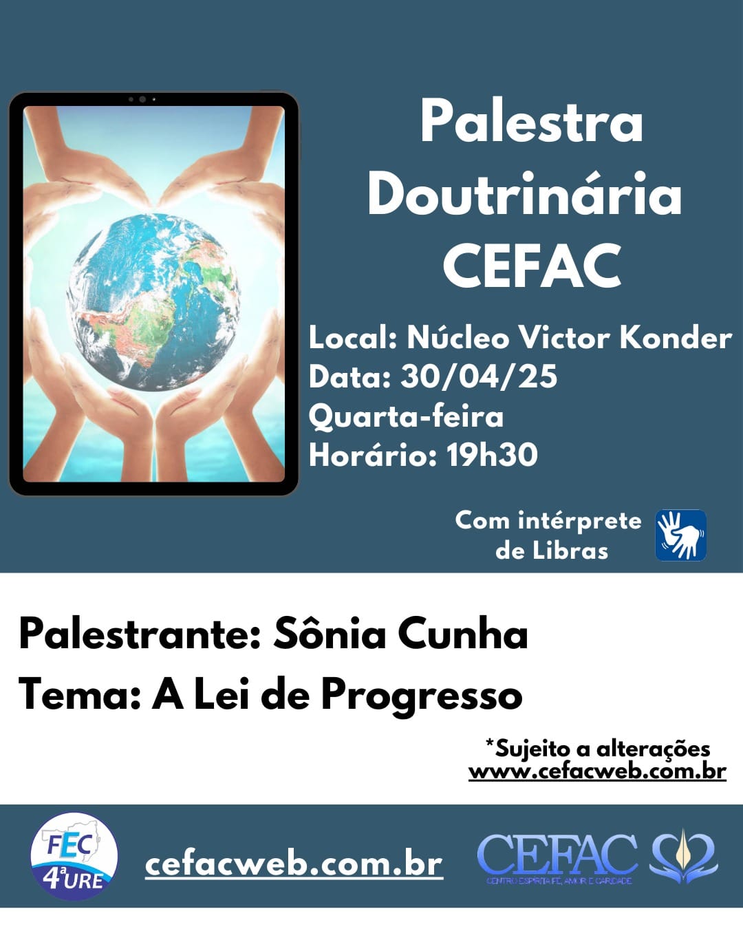 Palestra on-line e presencial na quarta-feira dia 30/04/2025