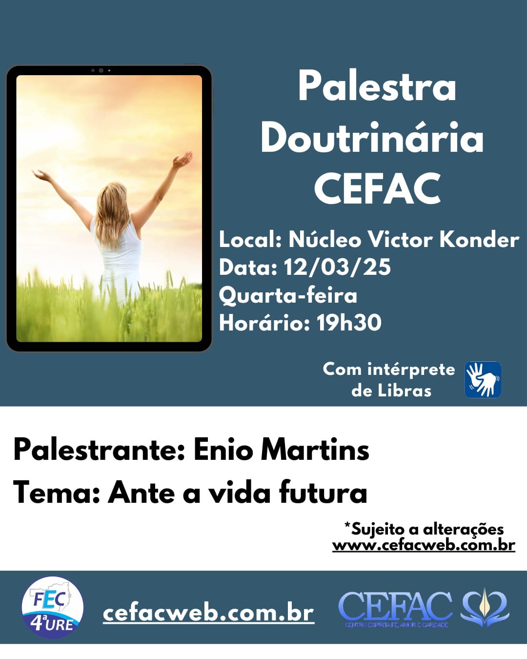 Palestra on-line e presencial, quarta-feira dia 12/03/25