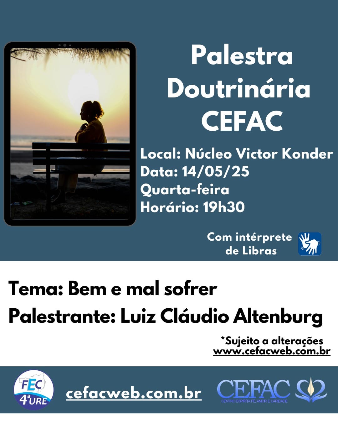 Palestra on-line e presencial com leitura de libras, quarta-feira, dia 14/05/25