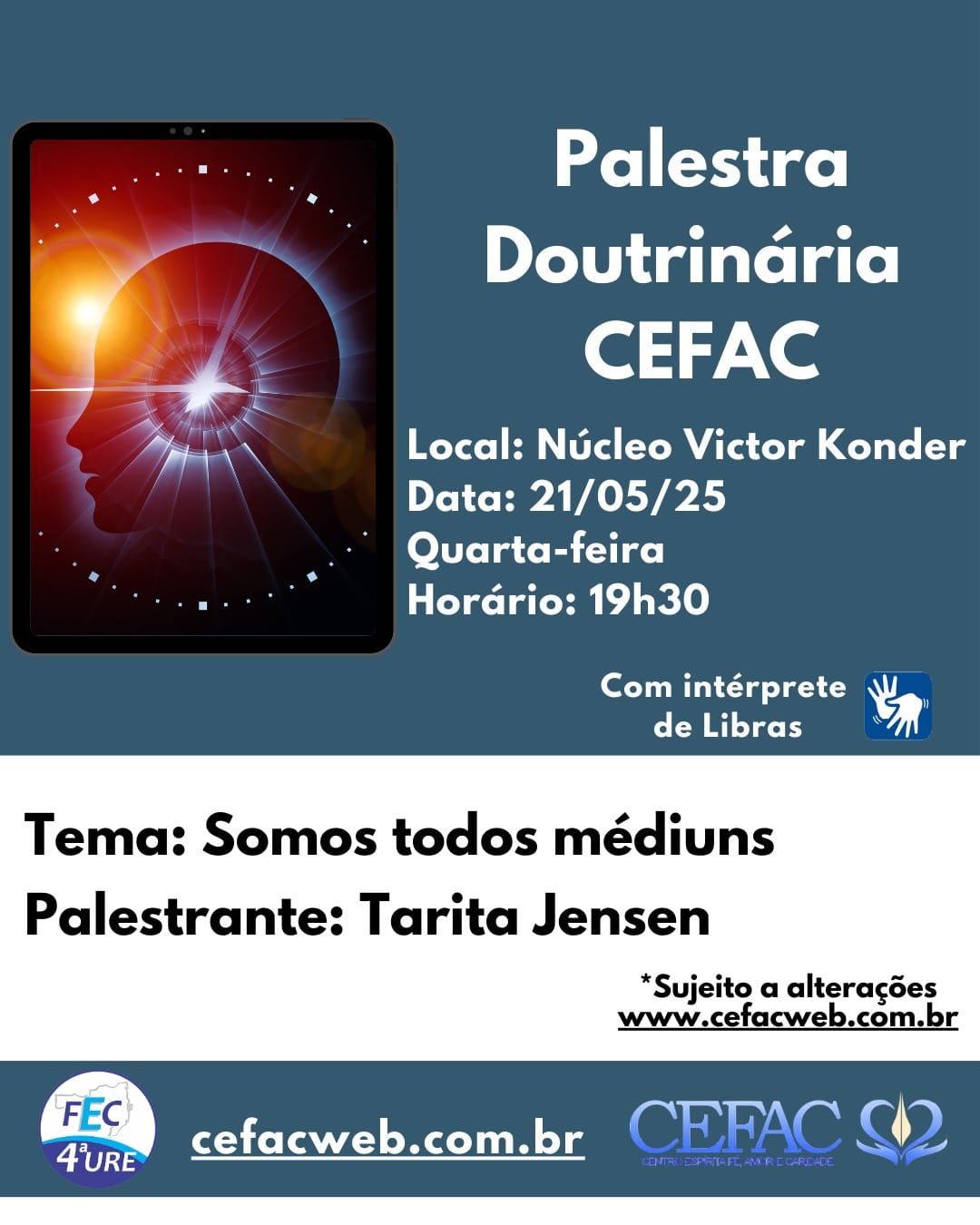 Palestra on-line e presencial com leitura de libras, quarta-feira, dia 21/05/25
