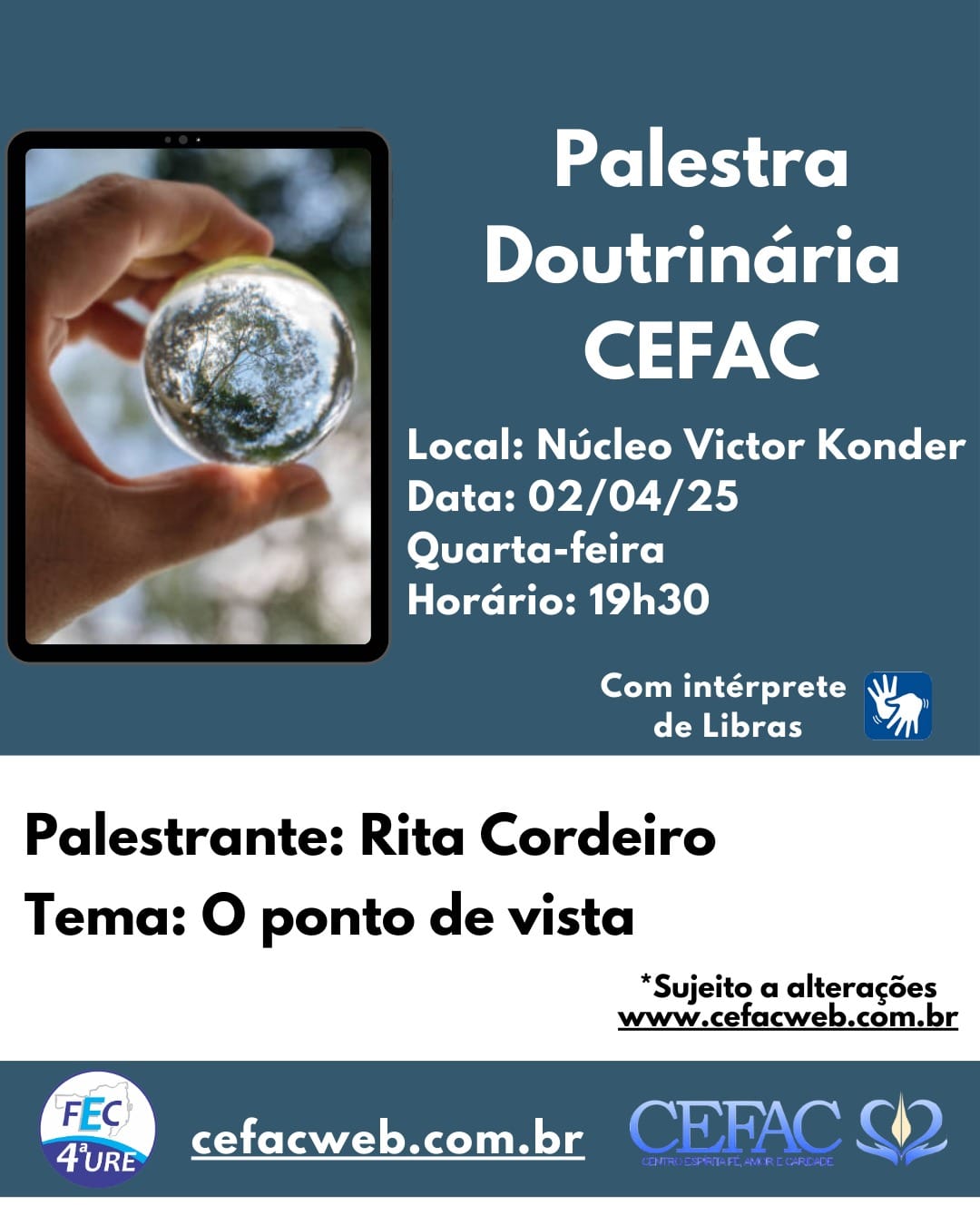 Palestra on-line e presencial quarta-feira dia 02/04/2025