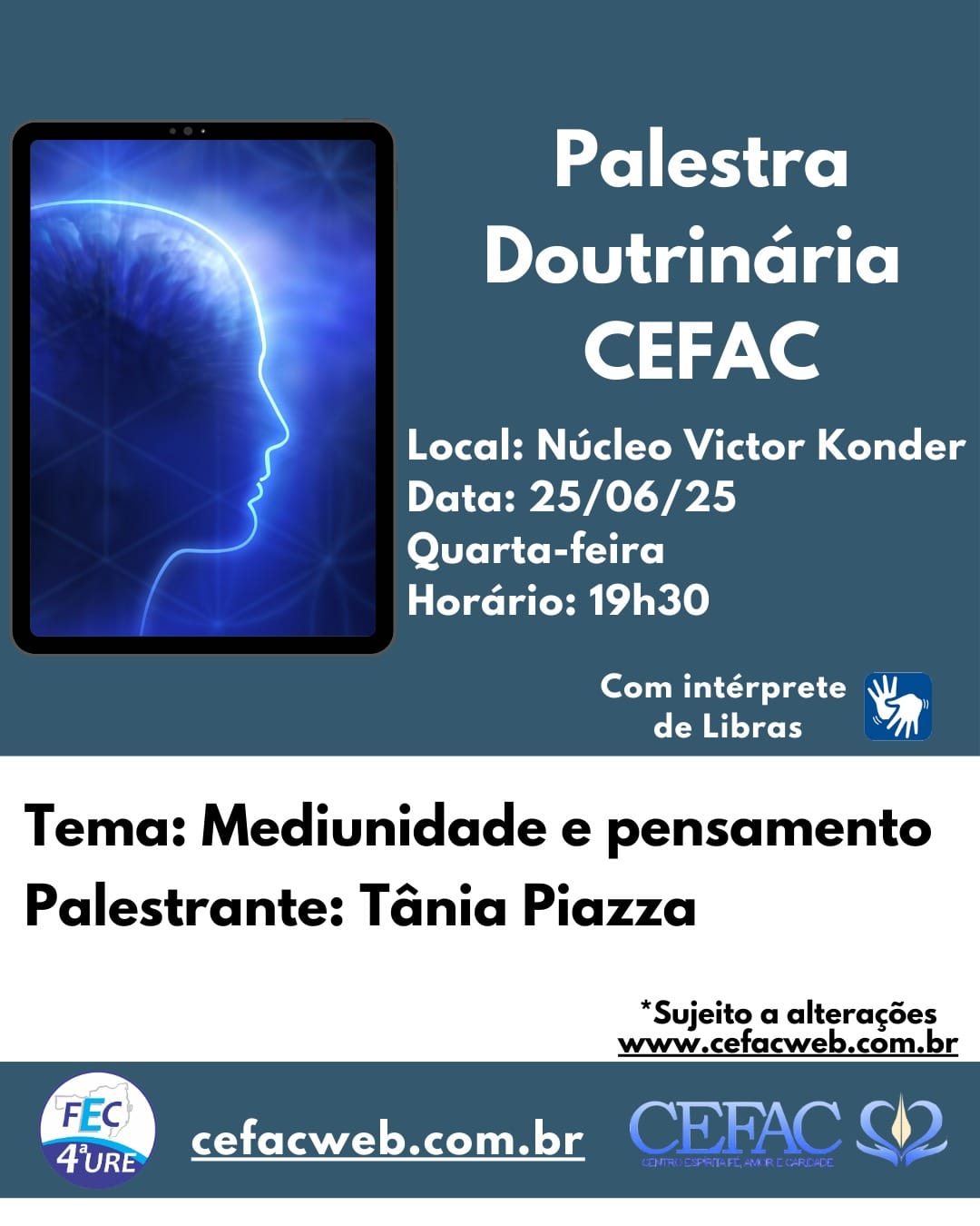 Palestra on-line ou presencial, quarta-feira, dia 25/06/25