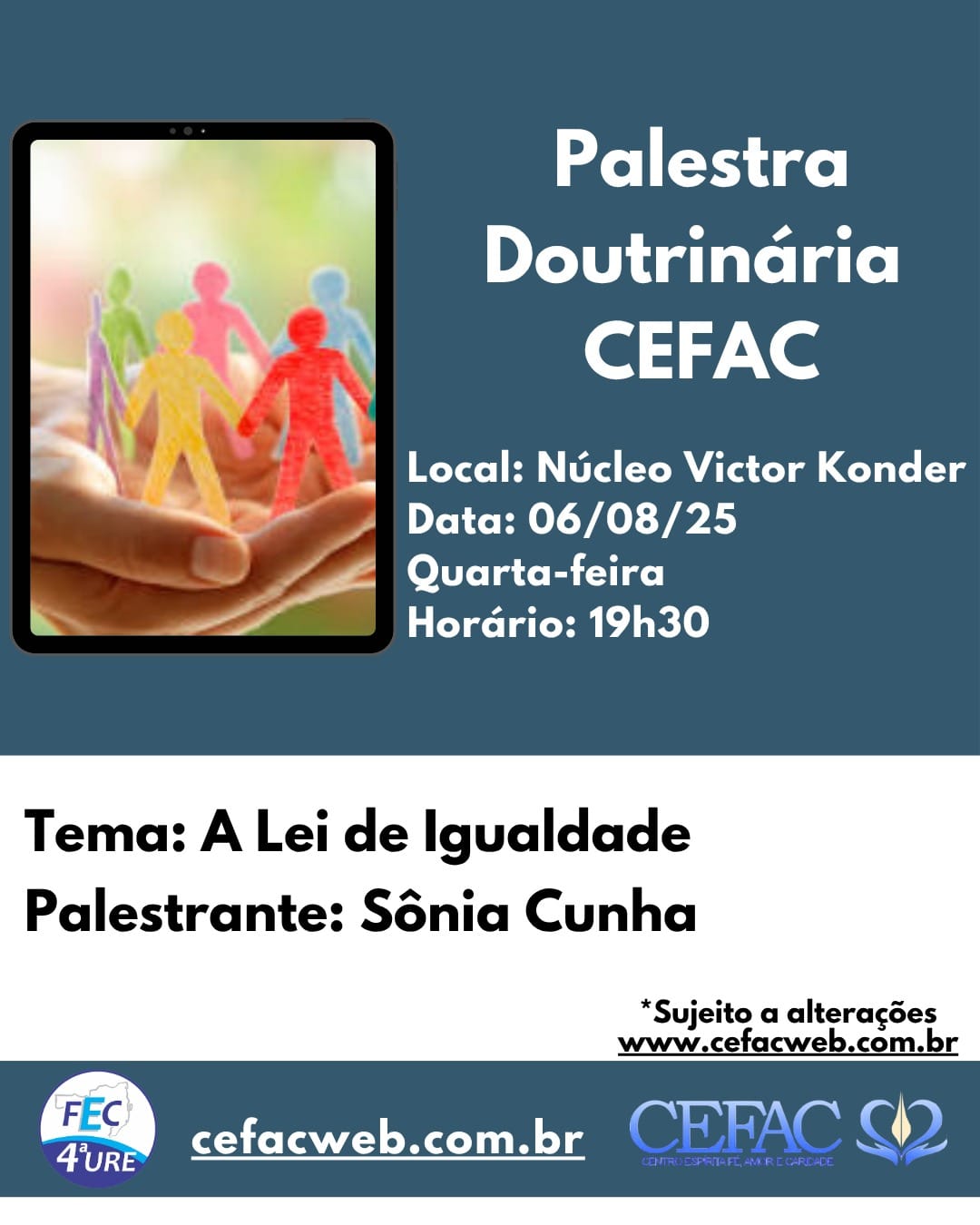 PALESTRA ON-LINE E PRESENCIAL, QUARTA-FEIRA, 06/08/2025