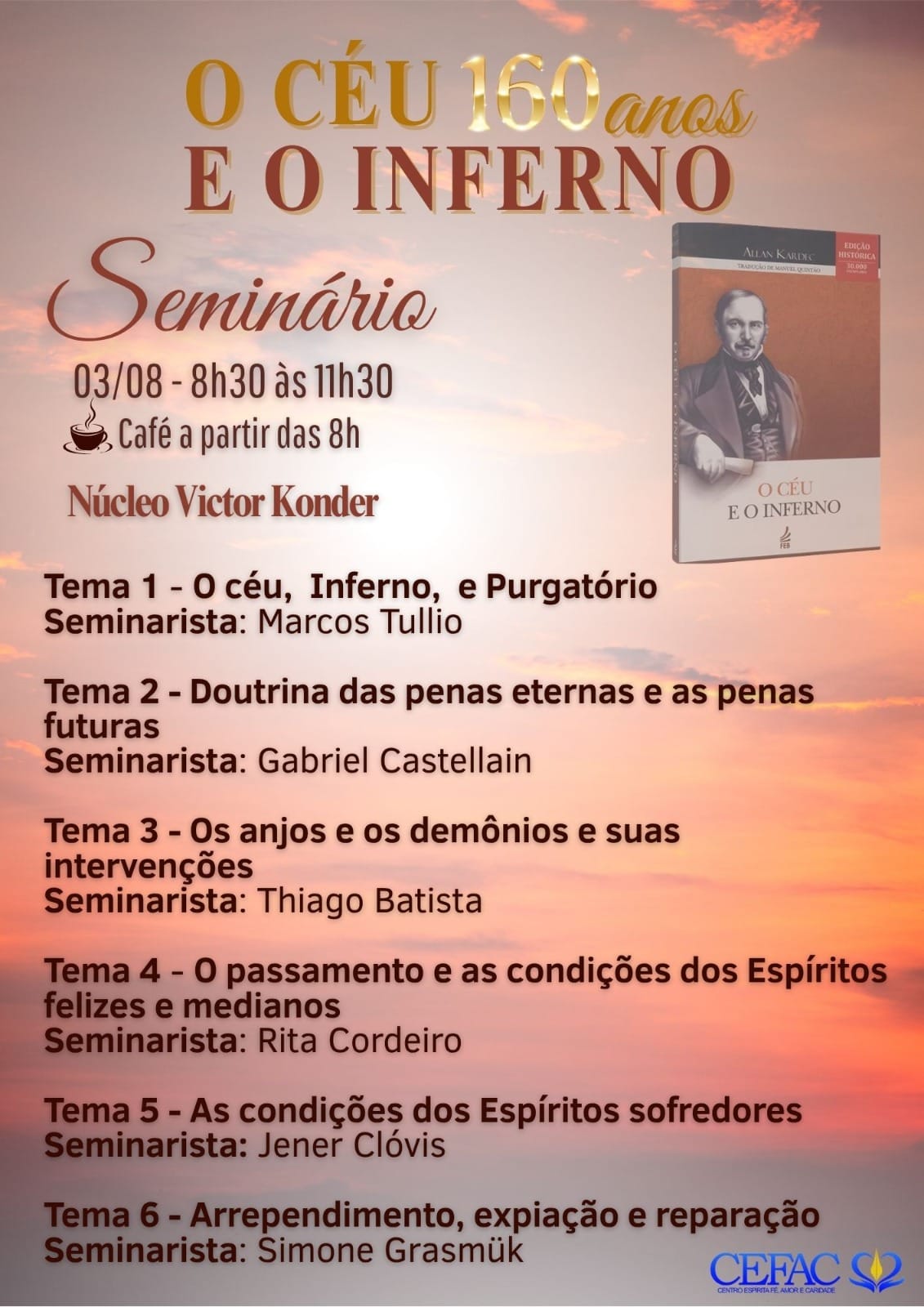 CONVITE: SEMINÁRIO 160 ANOS DO LIVRO O CÉU E O INFERNO