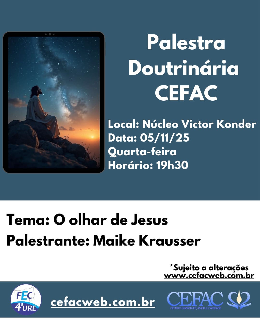 Palestra on-line e presencial, quarta-feira, dia 05/11/2025