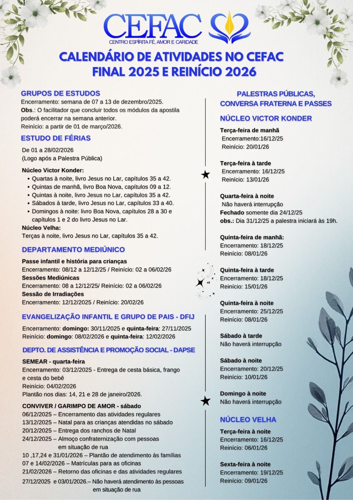 Veja aqui a nossa programação para final 2025 e início 2026