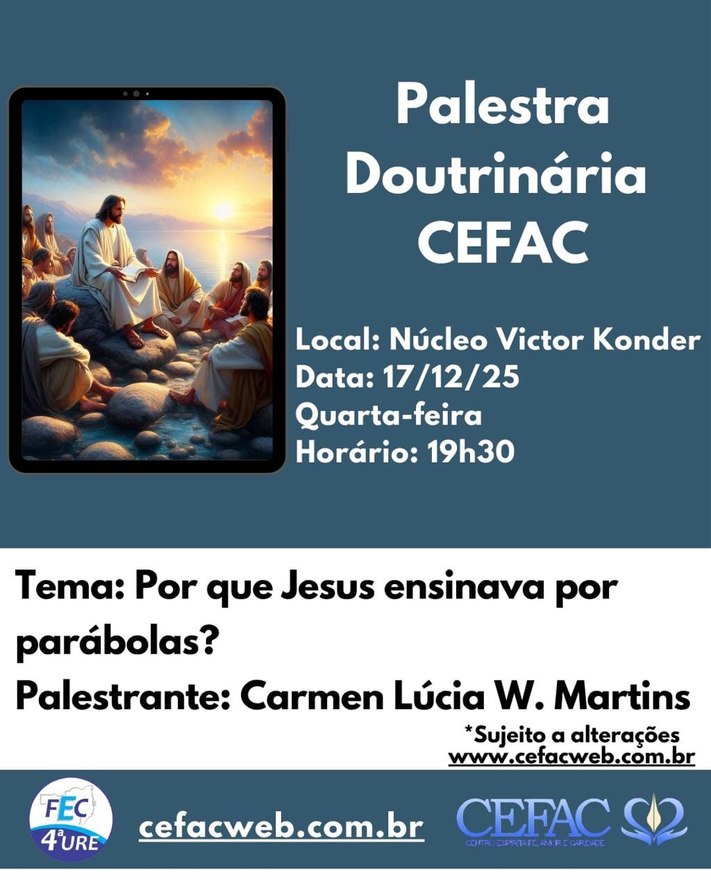 Palestra on-line e presencial, quarta-feira dia 17/12/2025