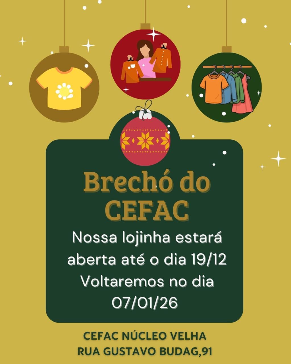 Nosso brechó está com horários especiais neste final de ano…