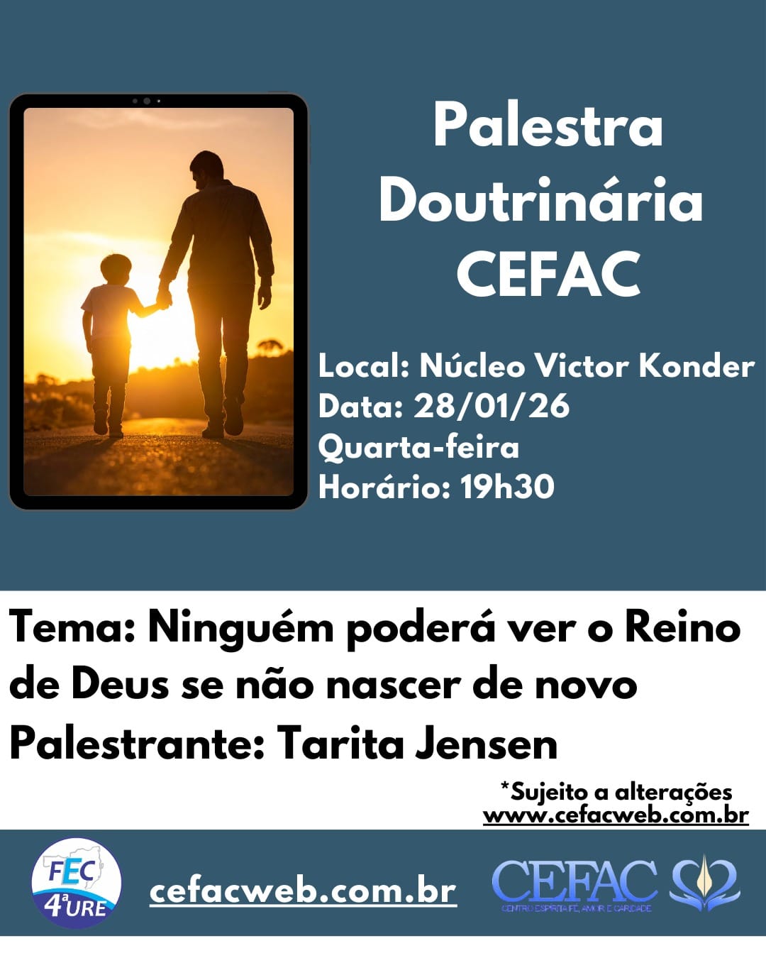 Palestra pública presencial e on-line dia 28/01/2026