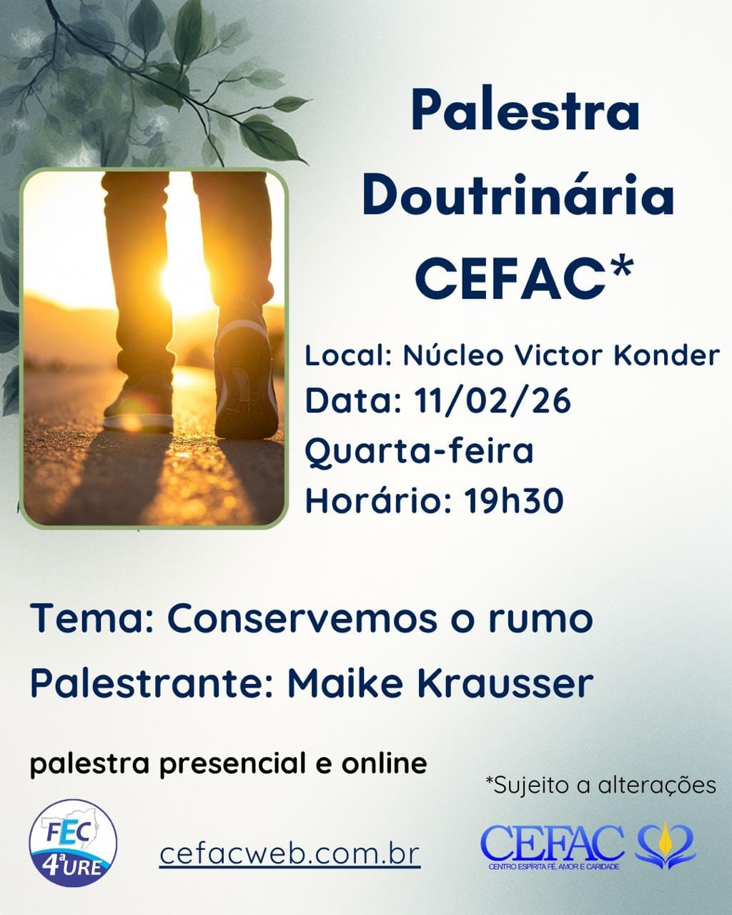Palestra on-line e presencial, quarta-feira dia 11/02/26