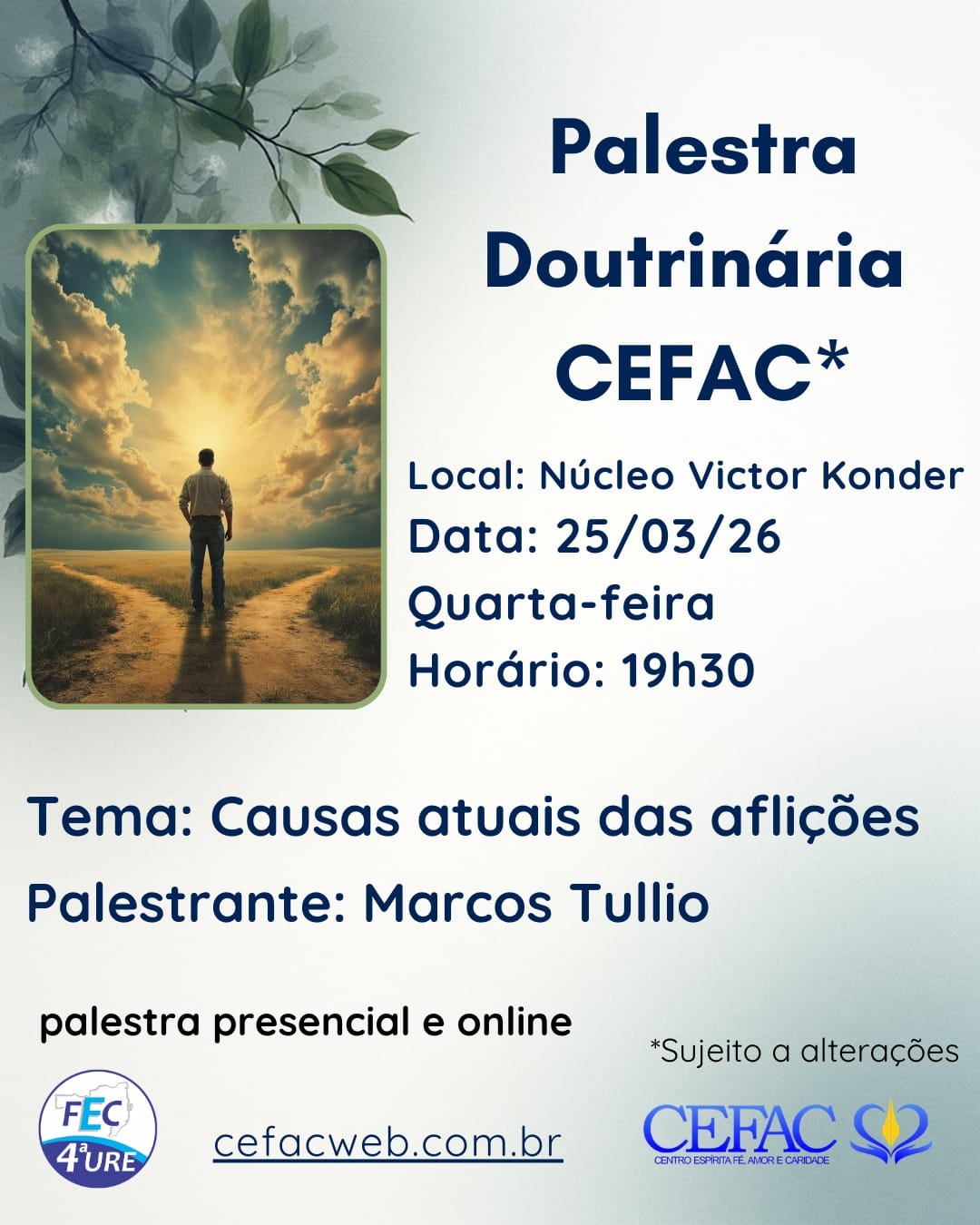 Palestra on-line e presencial, quarta-feira, 25/03/26