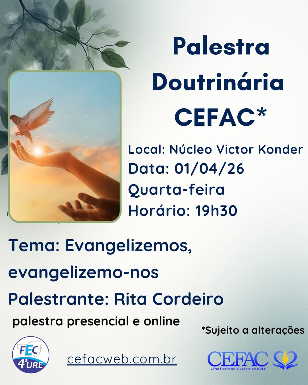 Palestra on-line e presencial, quarta-feira, 01/04/26