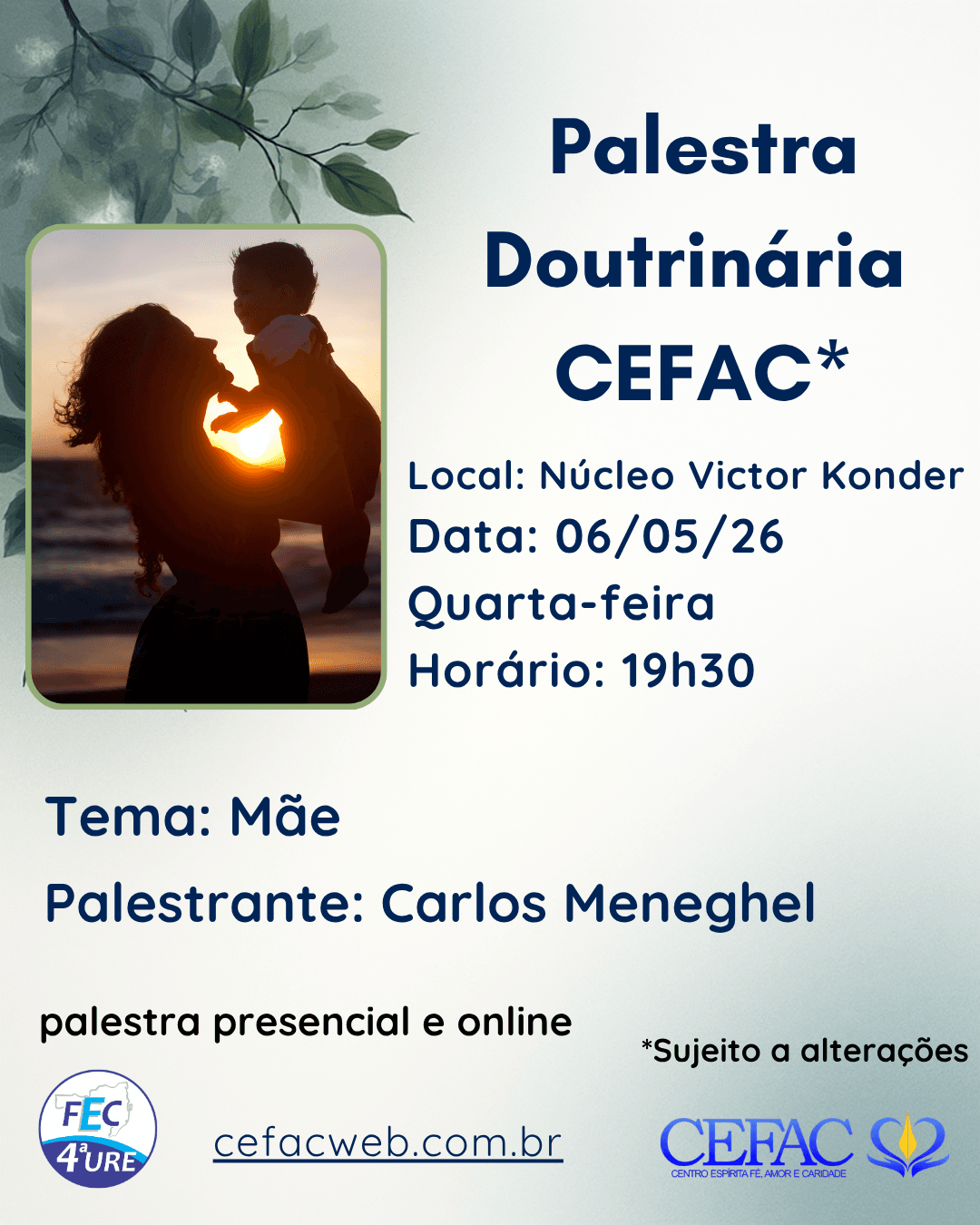 Palestra on-line e presencial, quarta-feira, 06/05/26