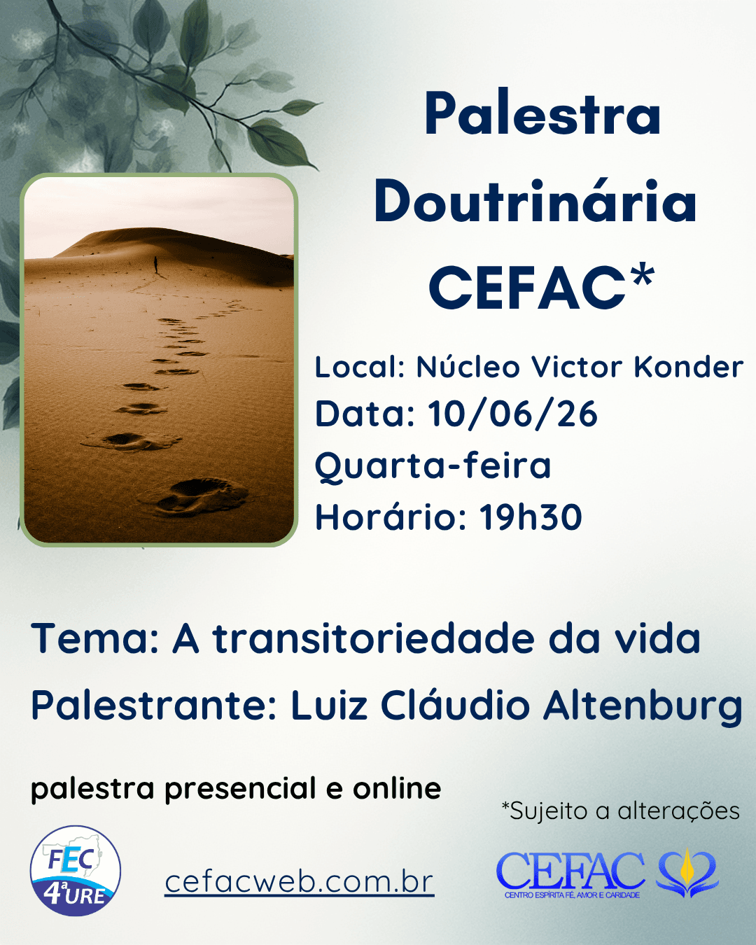 Palestra on-line e presencial, quarta-feira, 10/06/26