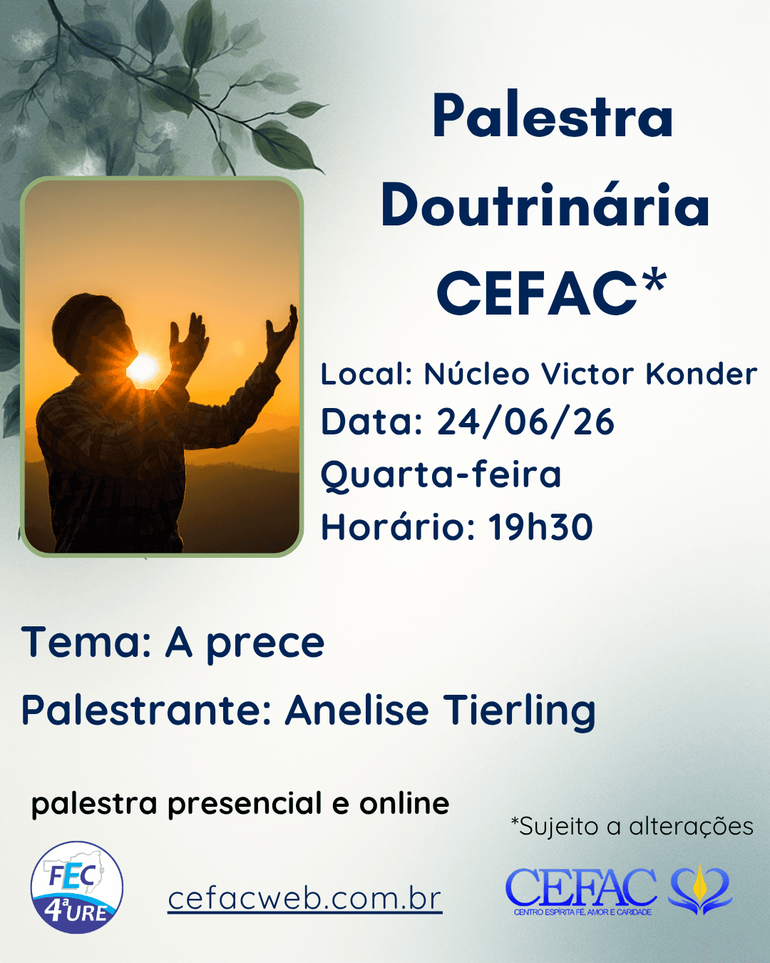 Palestra on-line e presencial, quarta-feira, 24/06/26