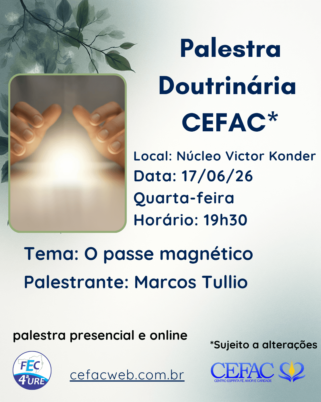 Palestra on-line e presencial, quarta-feira, 17/06/26